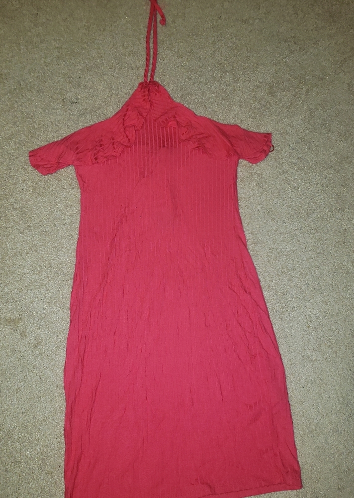 Pink Halter ribbed Dress S